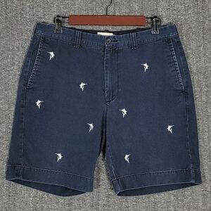 J Crew Chino Shorts Mens 32 Blue Swordfish Marlin Fish Embroidered Bermuda 92063